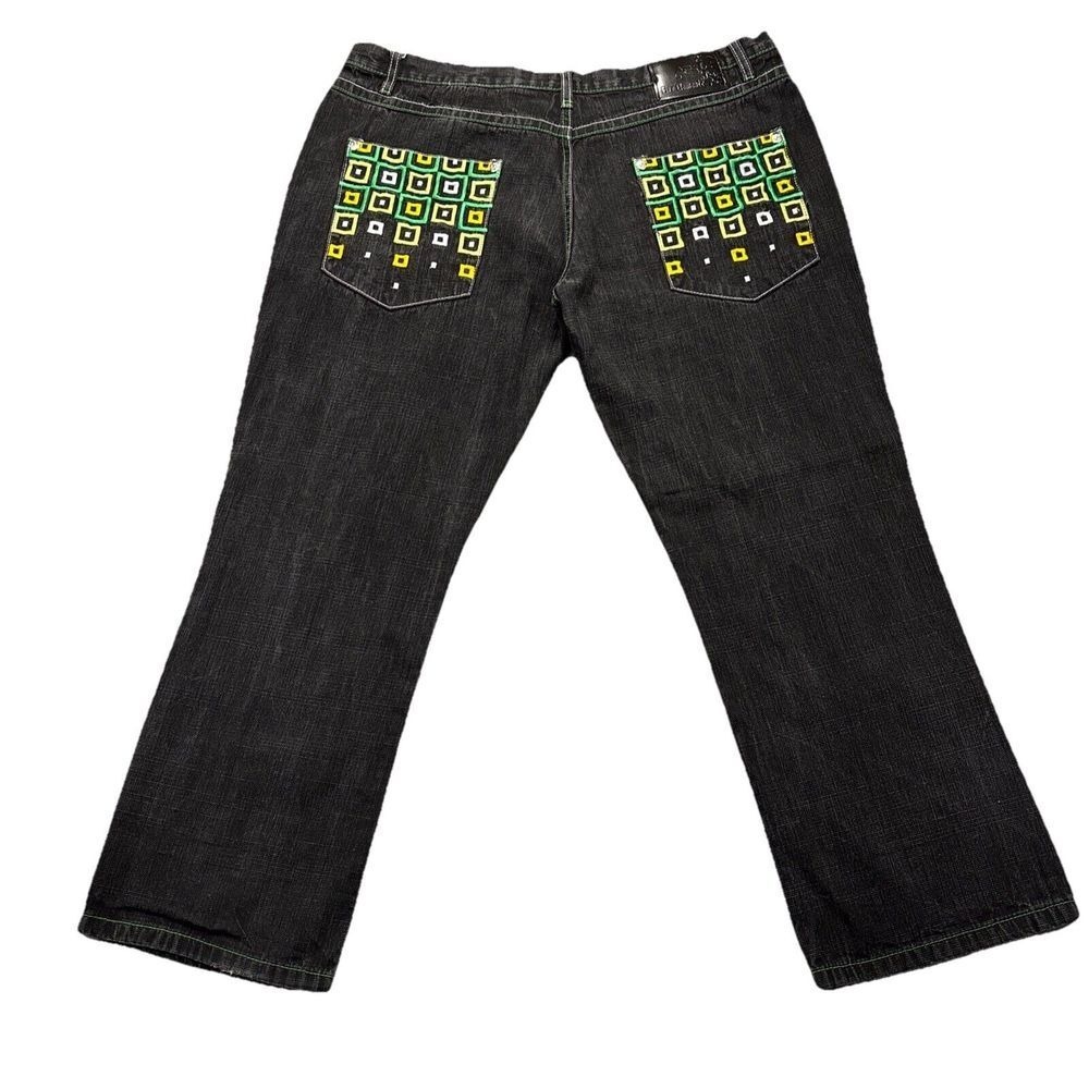 Five Elementz Jeans Mens 42x31 Y2K Black Baggy Embroidered  Streetwear Skater